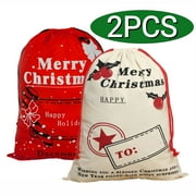 Christmas Gift Bags Jumbo Bags with Drawstring Large Reusable Wrapping Fabric Santa Bags for Xmas Presents Party Favor 2Pcs Design 1
